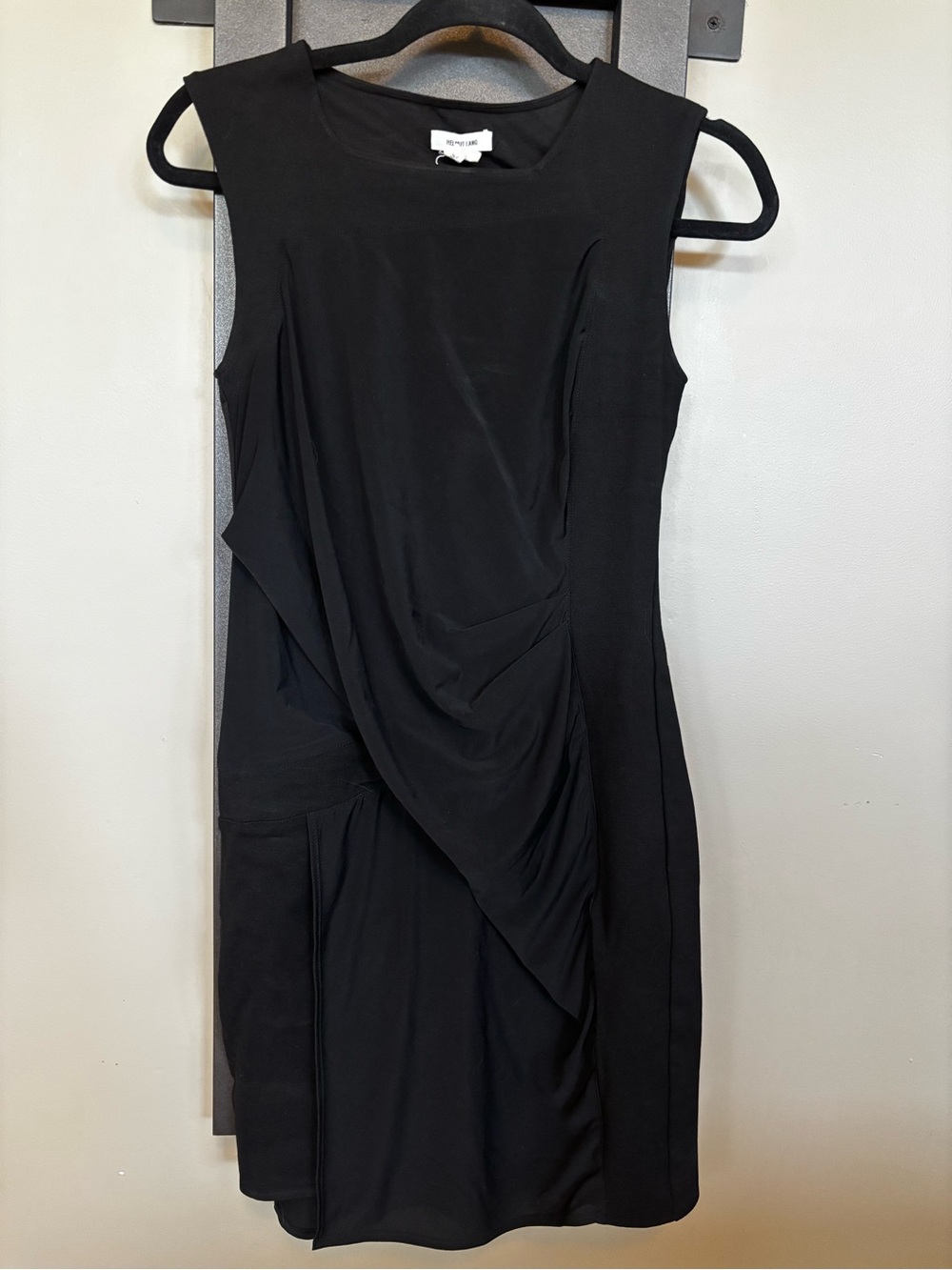 Helmut Lang Black Asymmetric Draped Sleeveless Dress Size Small